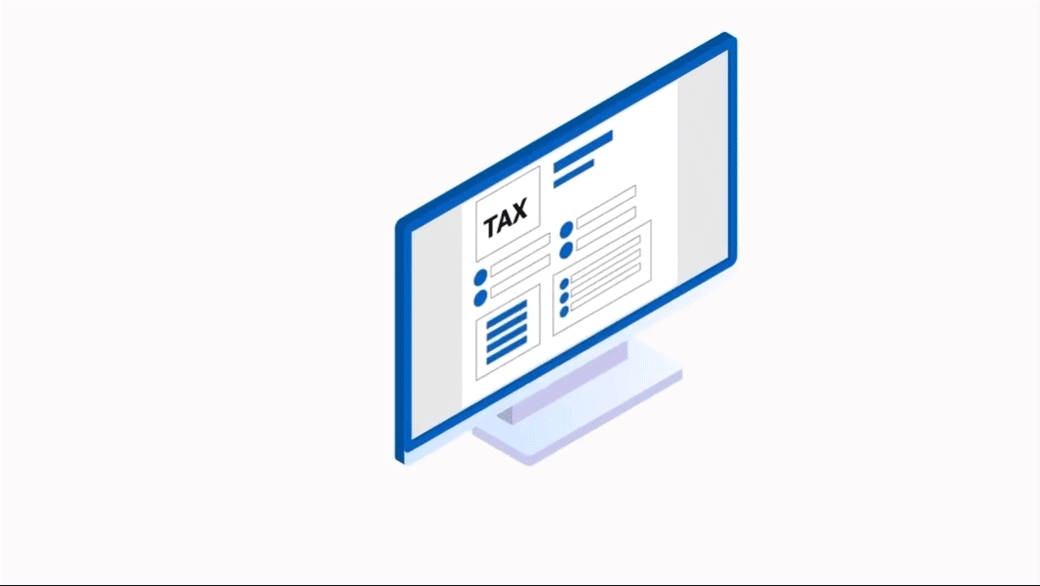 Illustrated animation of man filing taxes