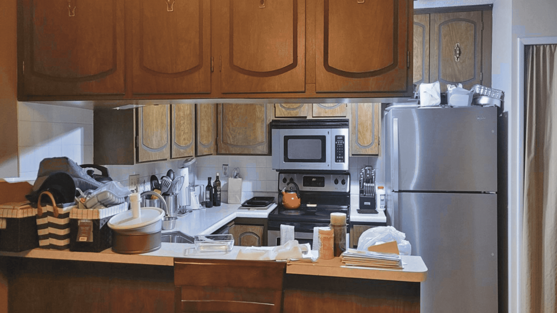 before and after gif of kitchen remodel