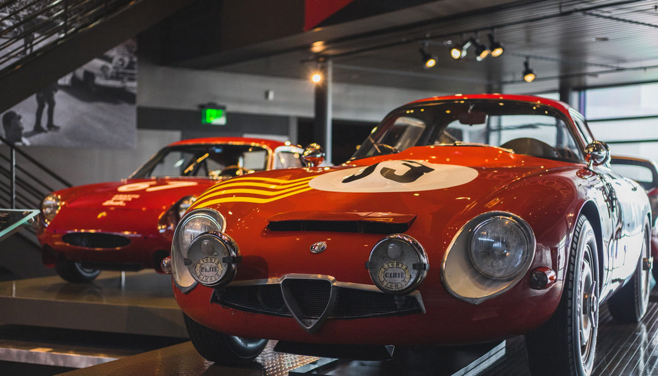 red vintage car at the Revs Institute