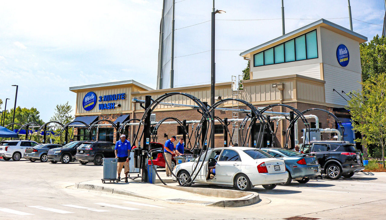 Outside view of a Whistle Express Car Wash