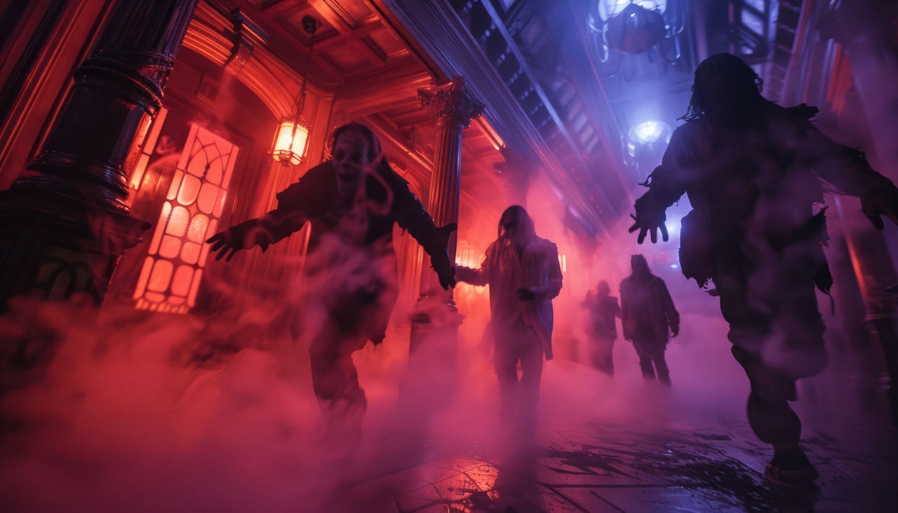 Actors scare people on Halloween night
