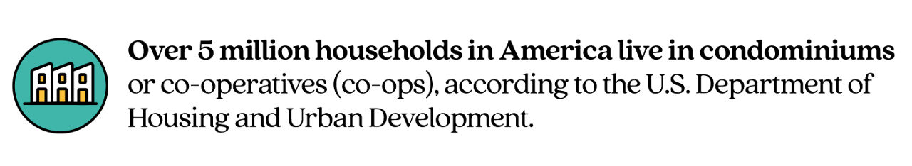 Pull Quote stating "Over 5 million households in America live in condominiums or co-operatives (co-ops), according to the U.S. Department of House and Urban Development."