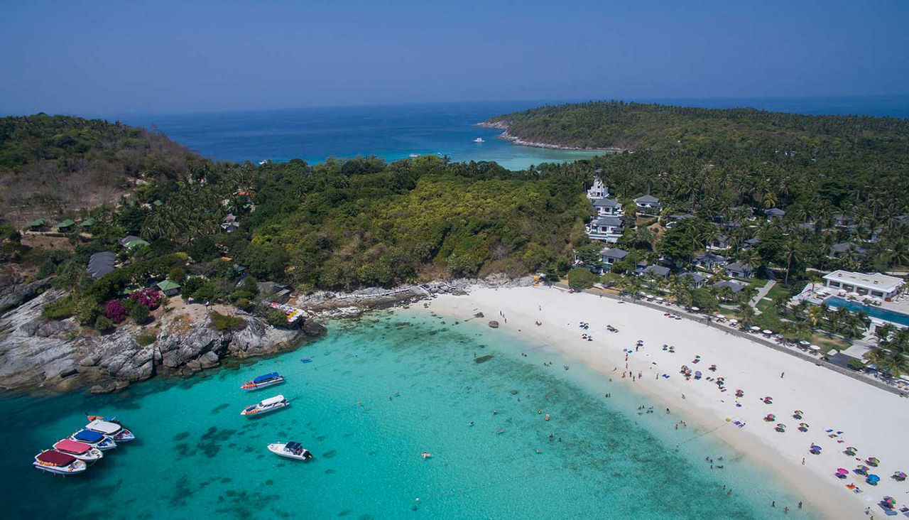 aerial view of racha island harbor andaman sea phuket southern of thailand