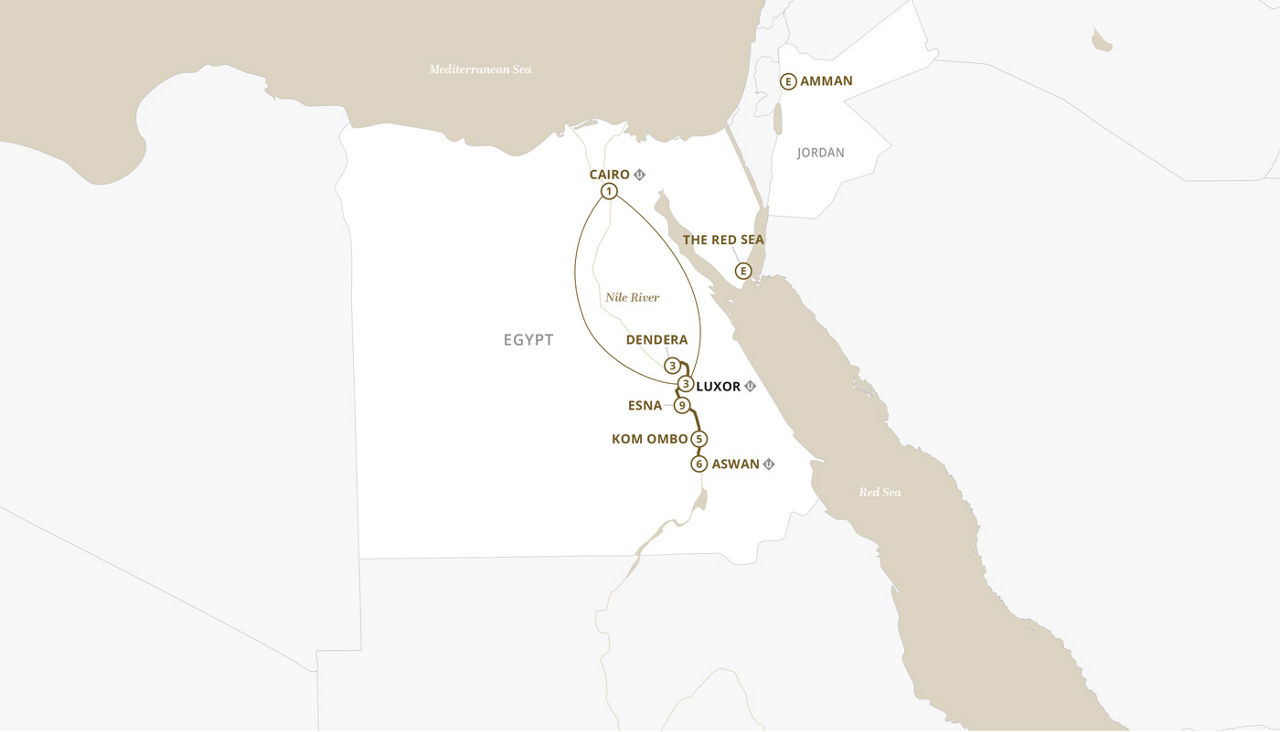 Egypt map for Uniworld boutique cruises