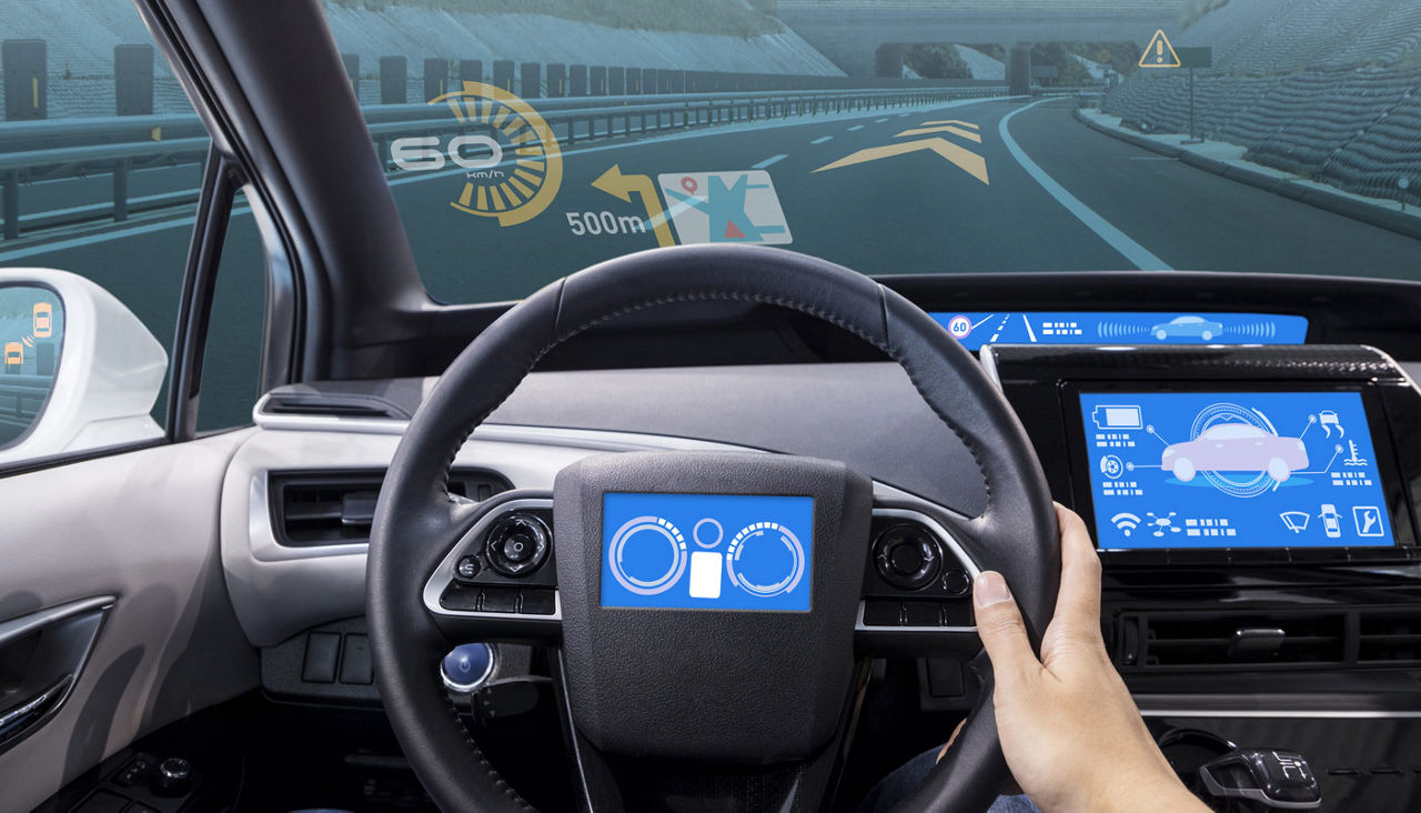 cockpit of vehicle, HUD(Head Up Display) and digital speedometer