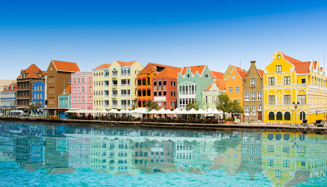 Beautiful sunset sky above Willemstad embankment, Curacao