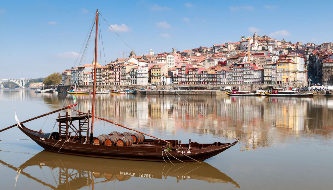 Rabelo boats moored in Douro River