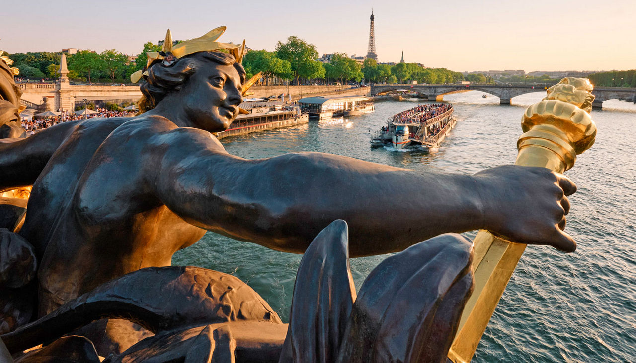 Eiffel Tower from Port Alexandre 111 at sunset
