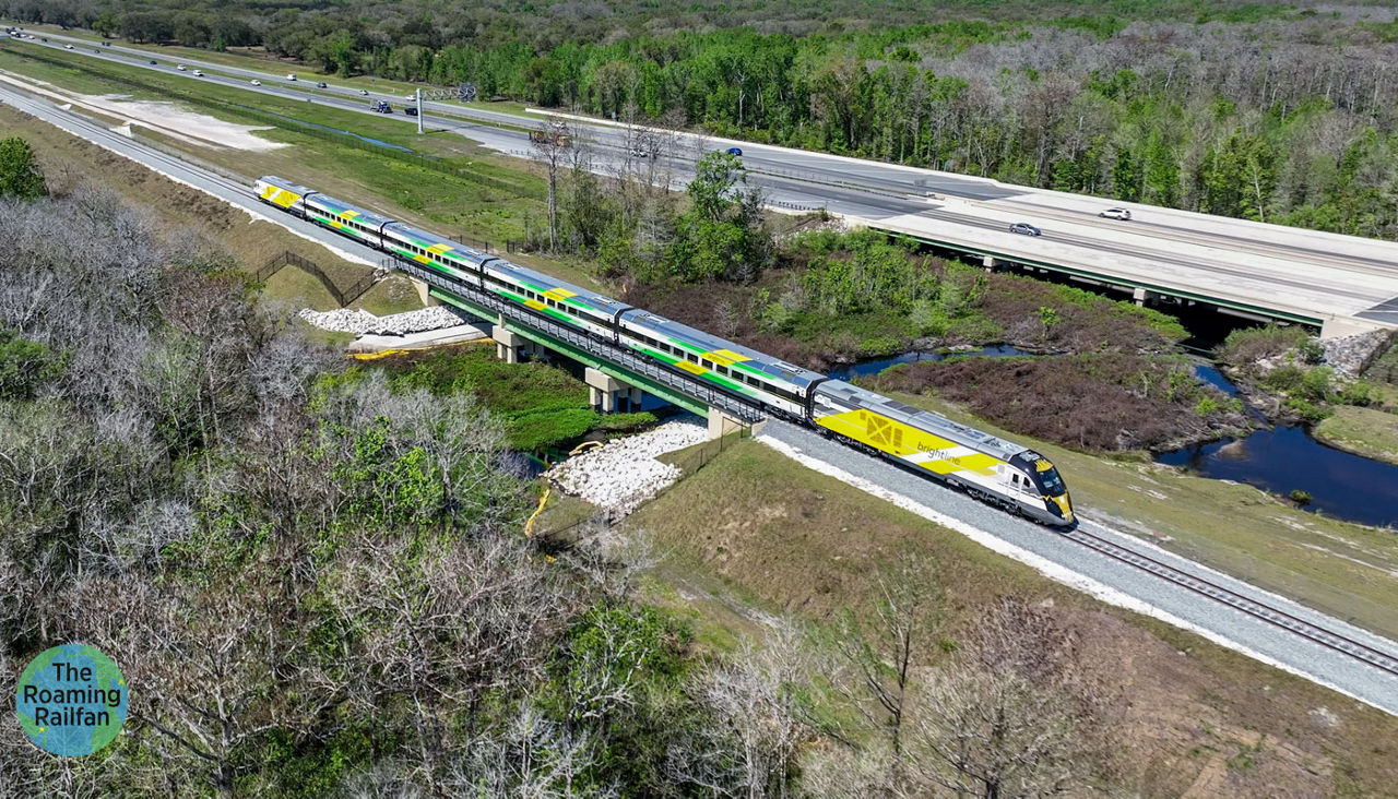 Brightline train near Econ River bridge