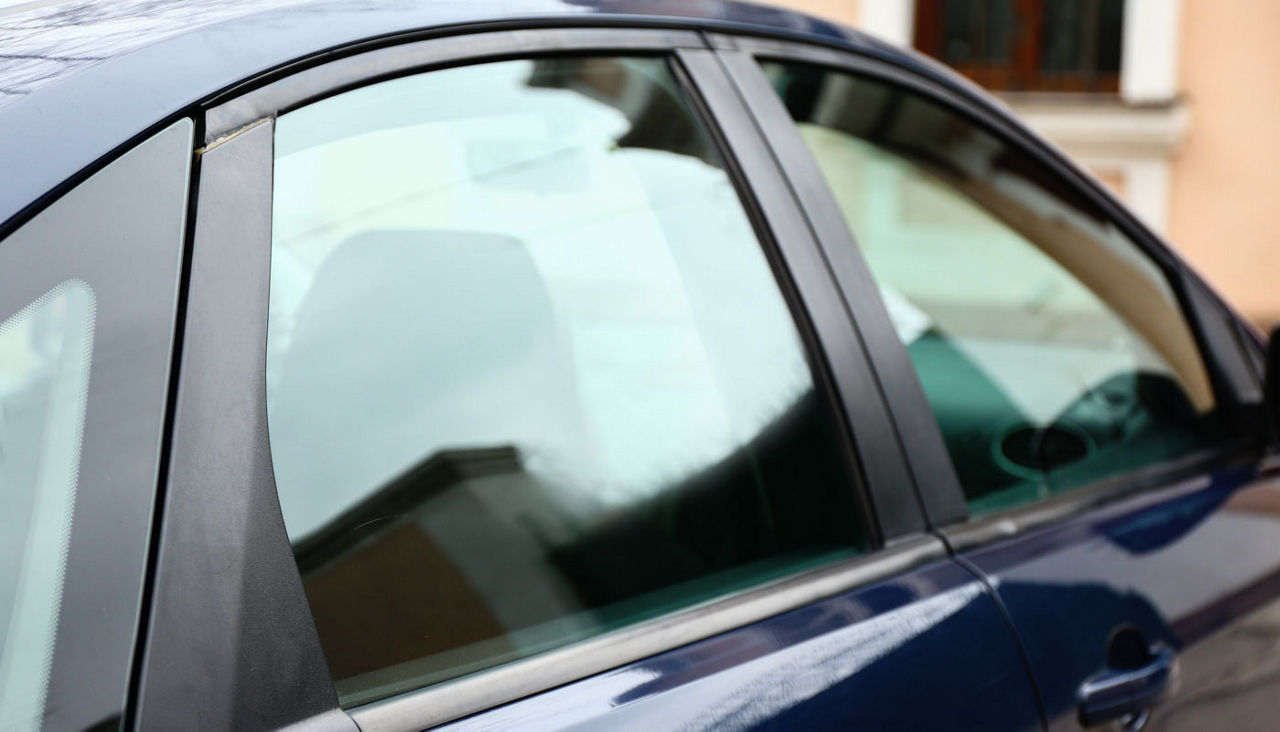 Modern car with clean windows outdoors