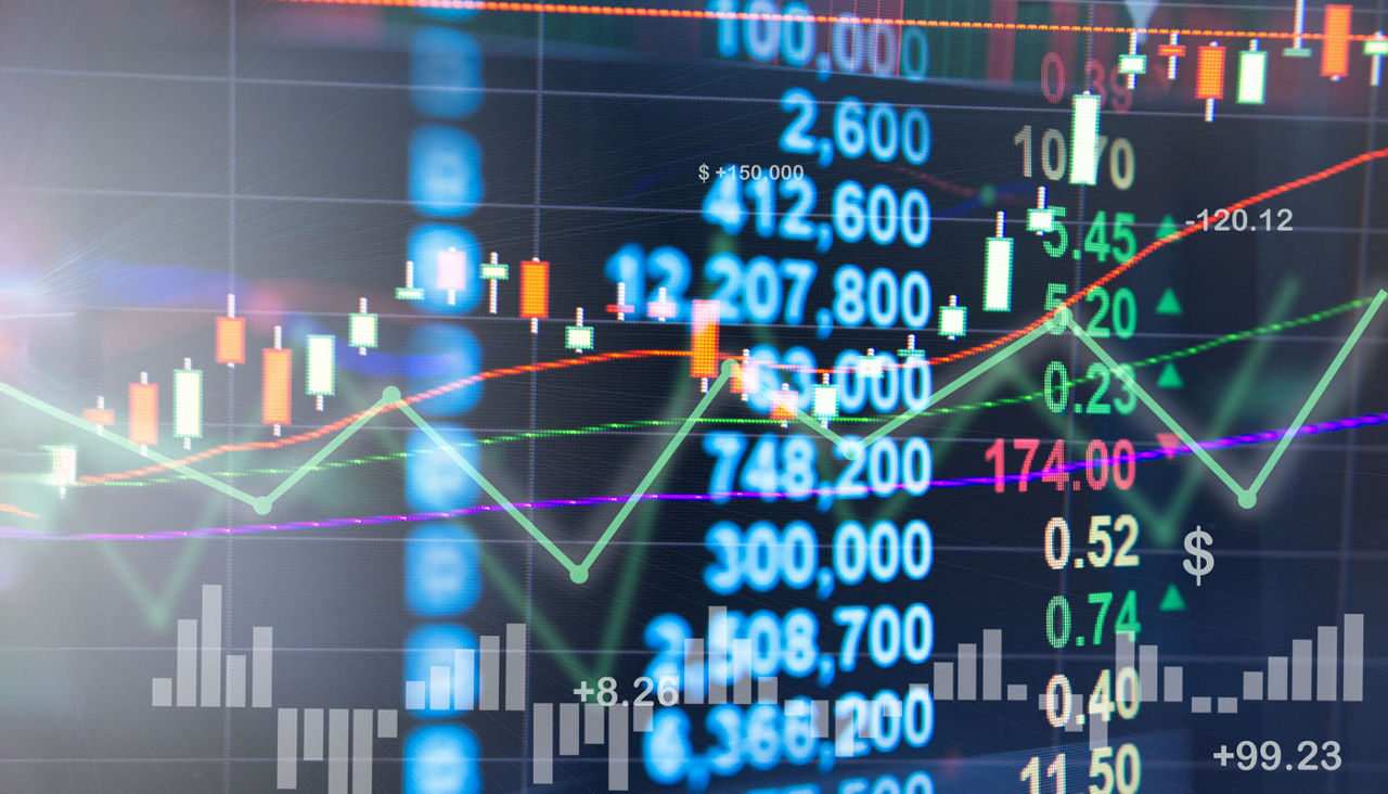 Financial fund trade overview in profit graph.