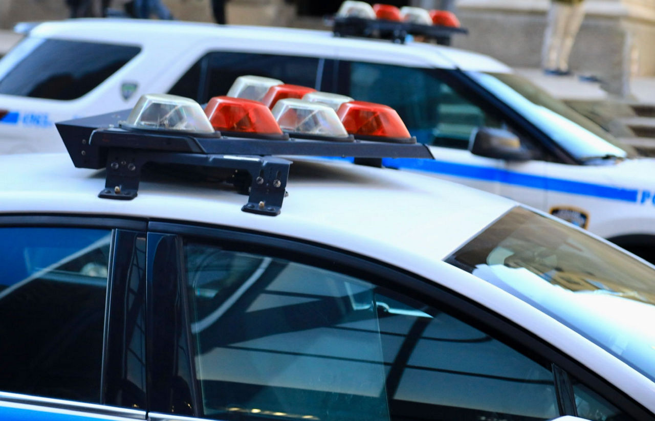 A close-up view of several police vehicles.