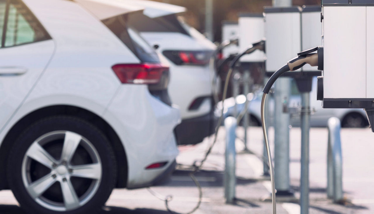 cars charging at an EV station