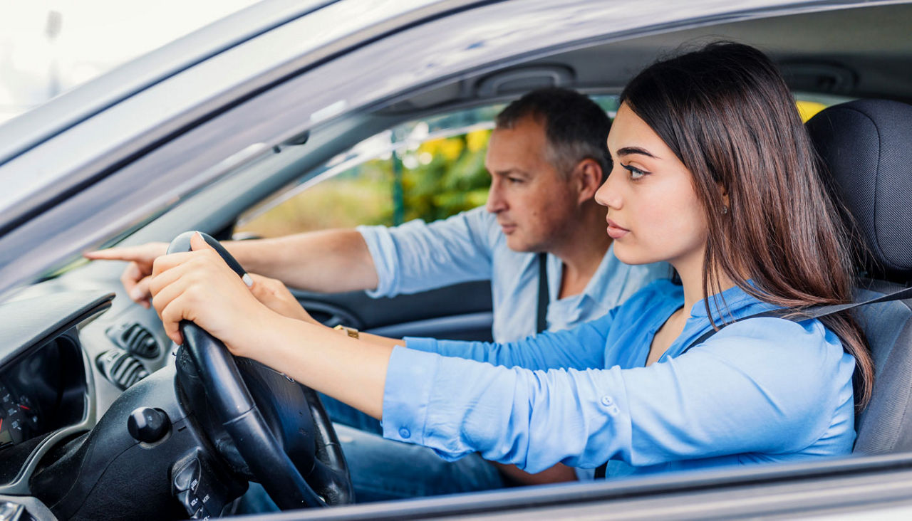 Driving Test, Focused on the road ahead of her
