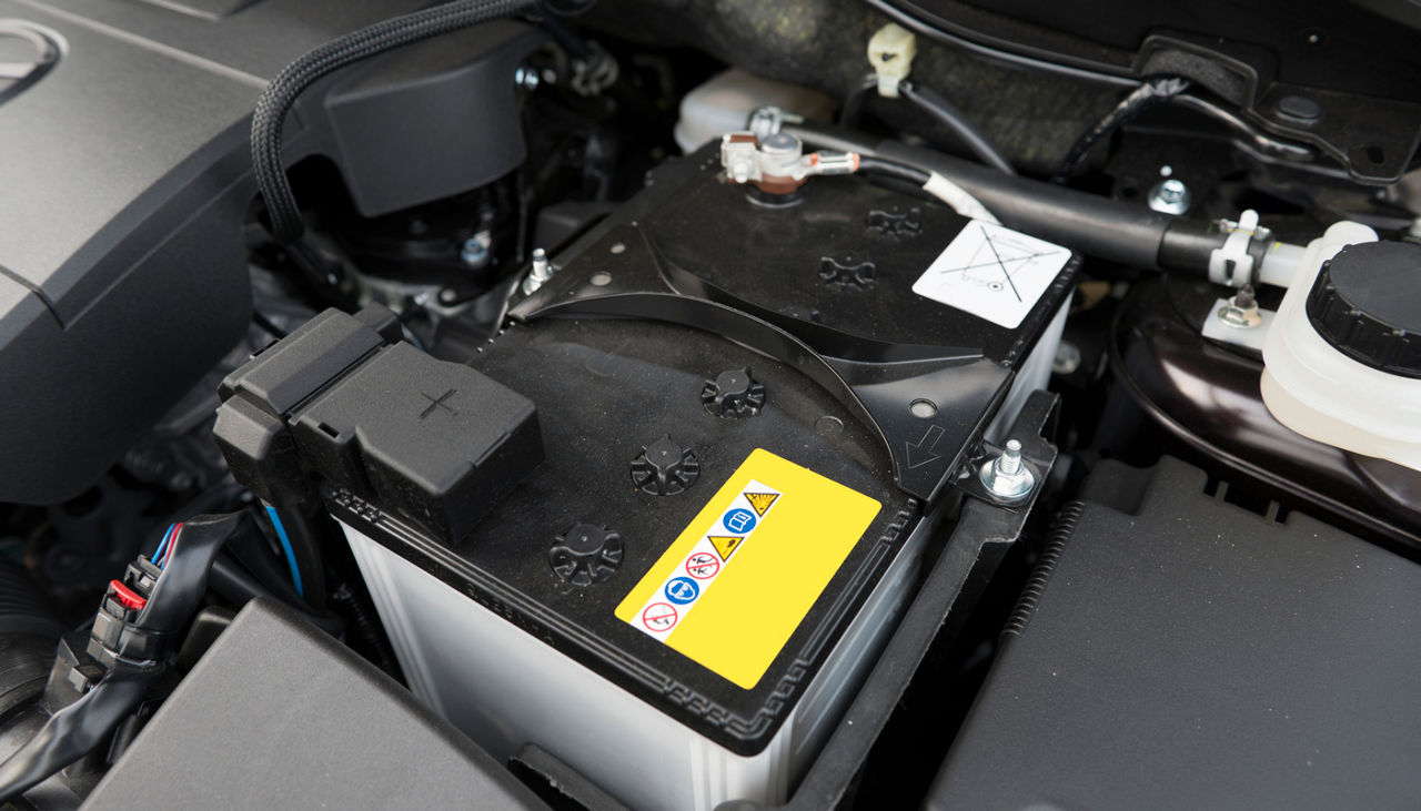 Car battery under the hood