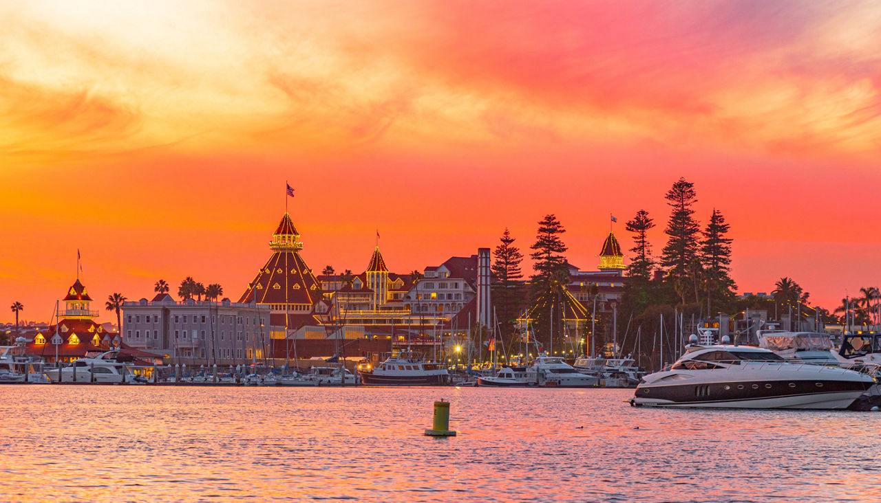 Colorful sunset afterglow at the historic Hotel del Coronado