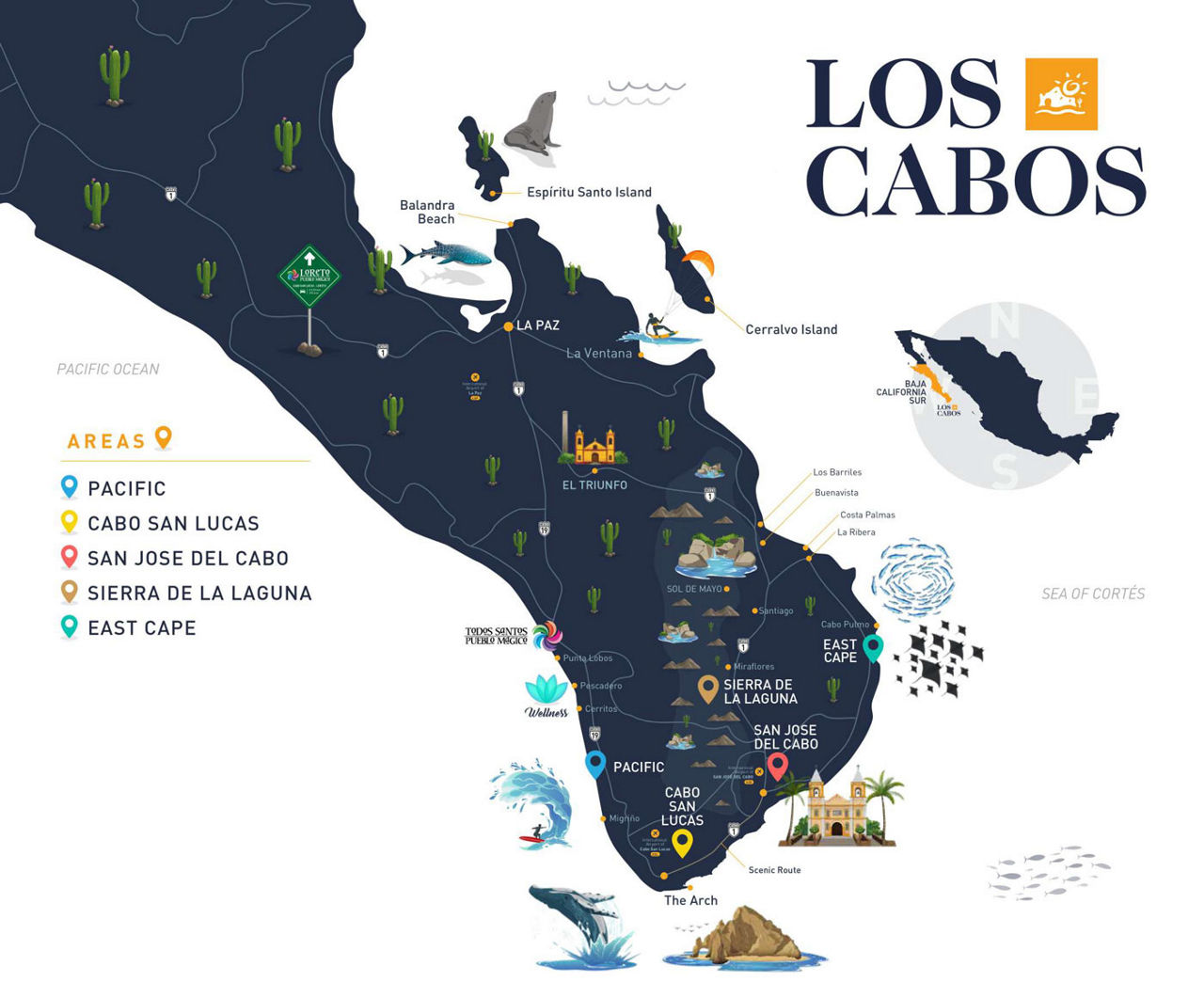 Illustrated map of Los Cabos