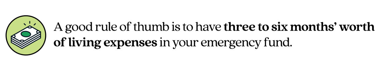 Pull quote saying, “A good rule of thumb is to have three to six months’ worth of living expenses in your emergency fund.”