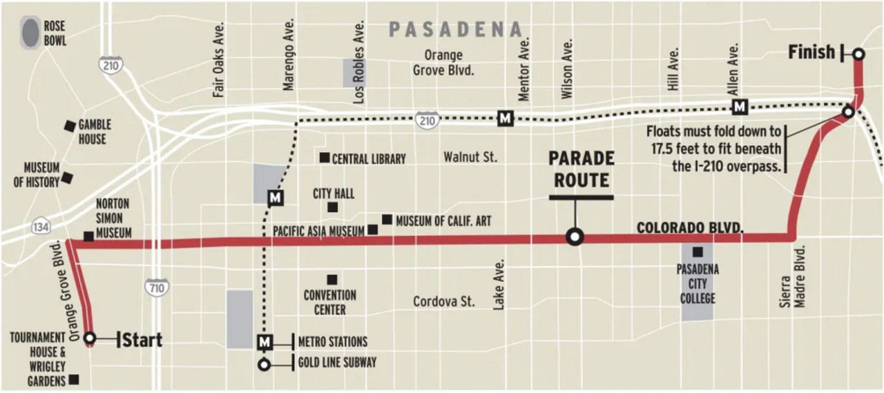 Map of the Rose Parade 2026 route