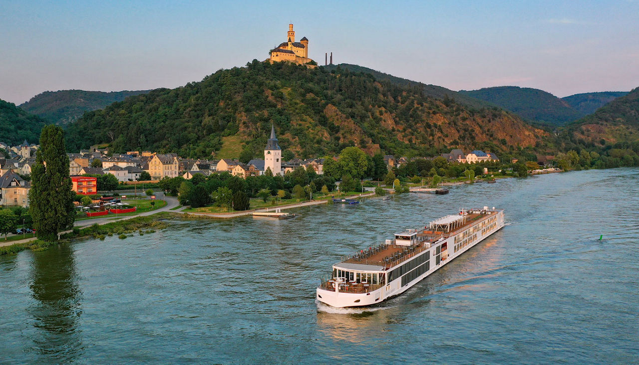 Viking river cruise ship slides along the Danube