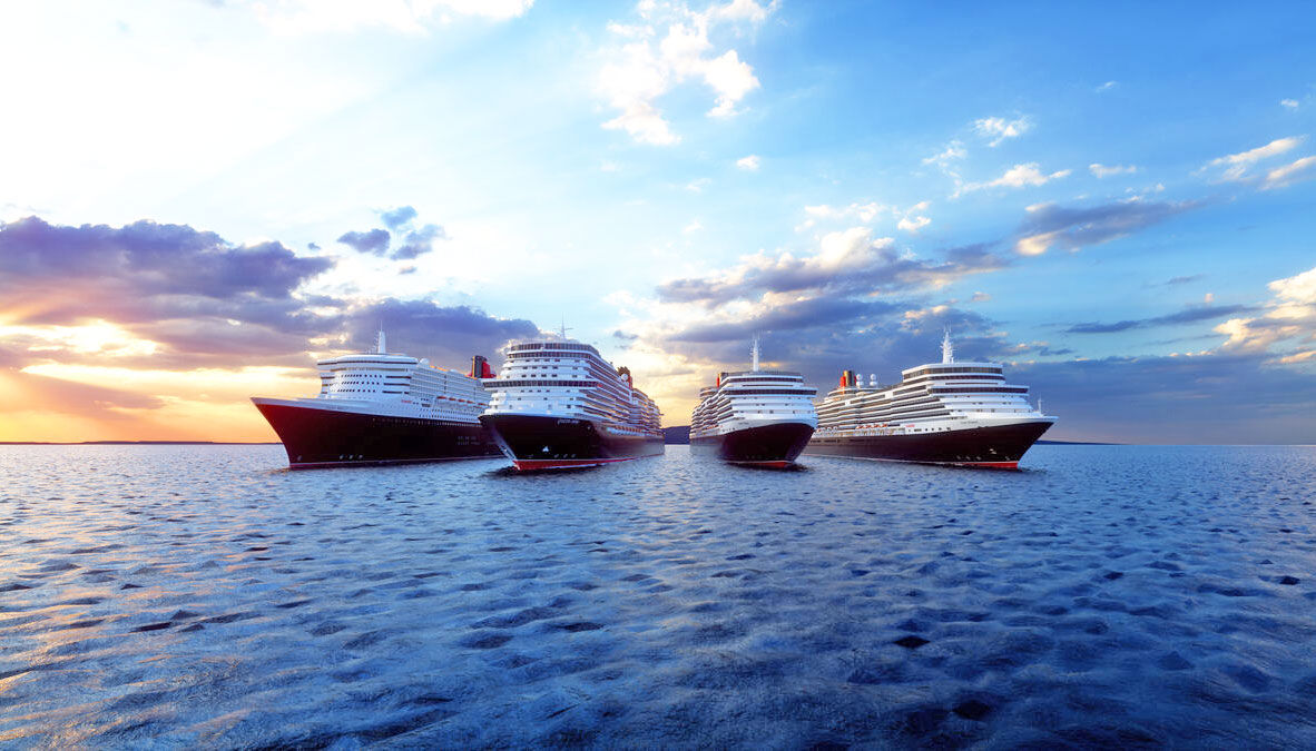 4 of Cunard's ships in the ocean