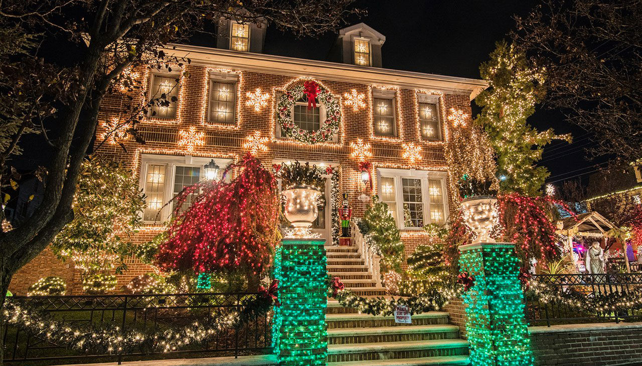 This Brooklyn neighborhood goes all out with dazzling holiday lights and festive displays that light up the season.