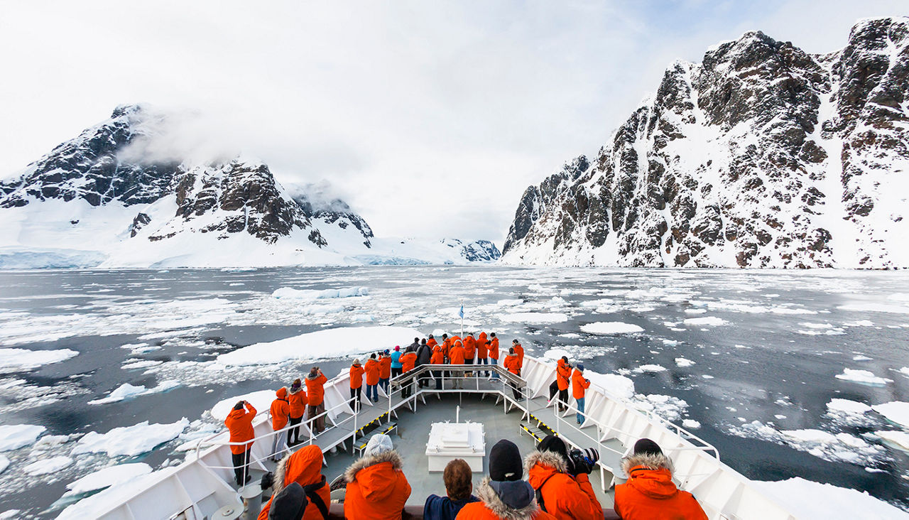 Deck of a ship in the Antarctic Peninsula.