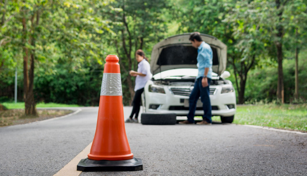 Problematic cars and cones to warn other users.