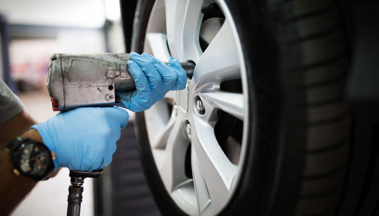 Tire changing at car service