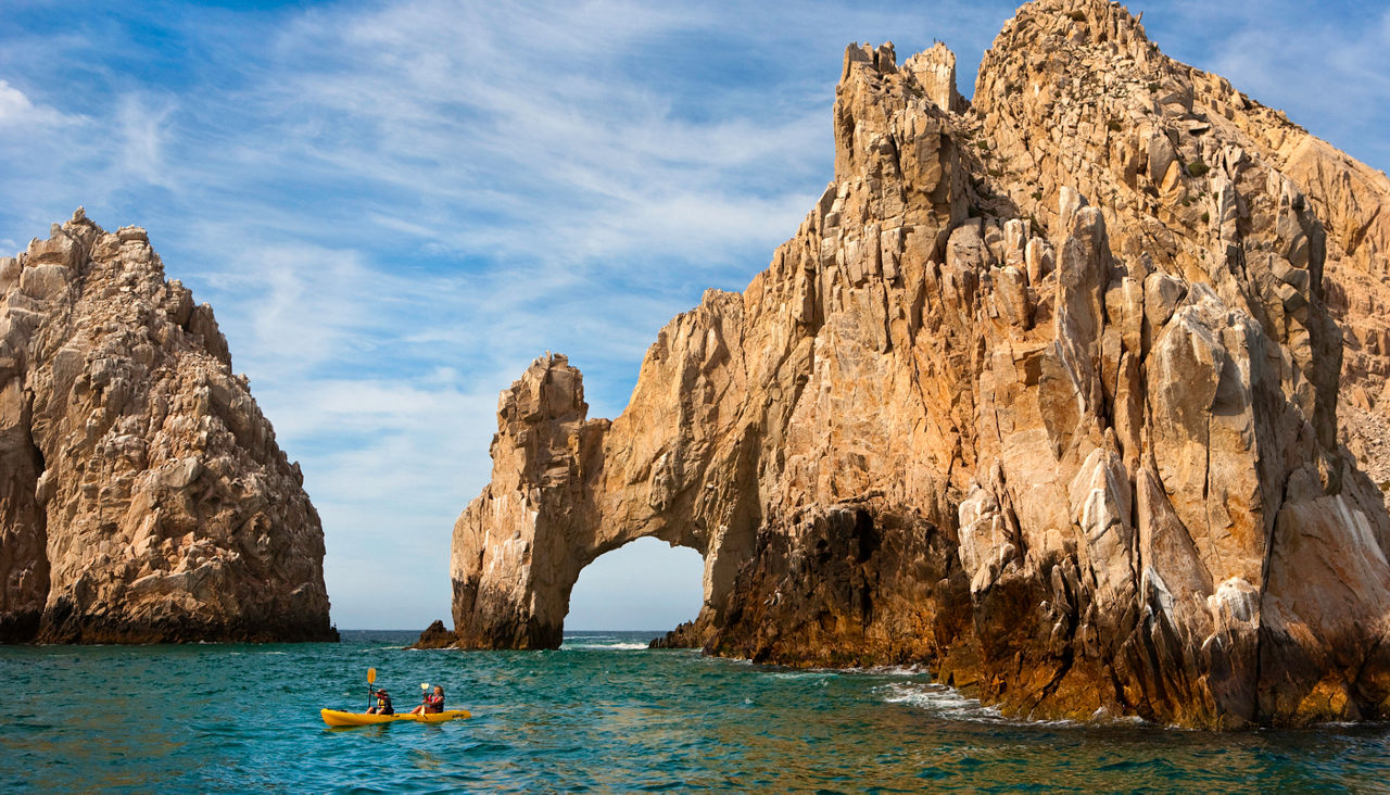 Tourists Kayaking near El Arco at Cabo San Lucas