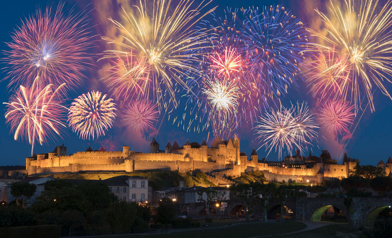 Fireworks over Carcassonne on Bastille Day