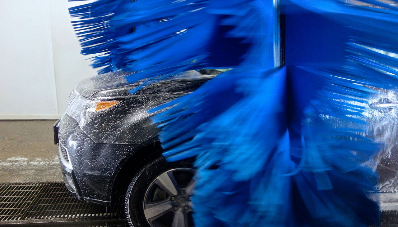 Car inside a car wash