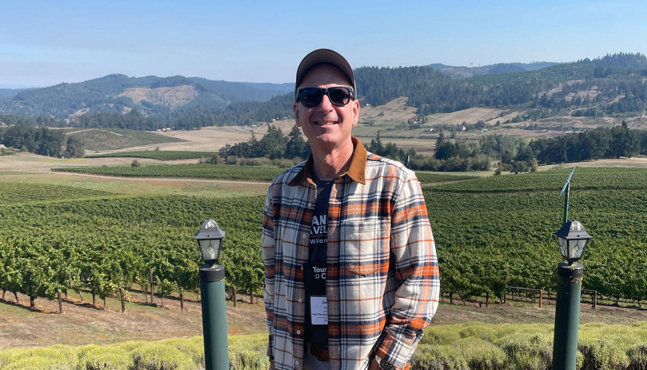 AAA Employee Julio Soto visits the King Estate Winery during the 2024 North America Tourism Cares Meaningful Travel Summit