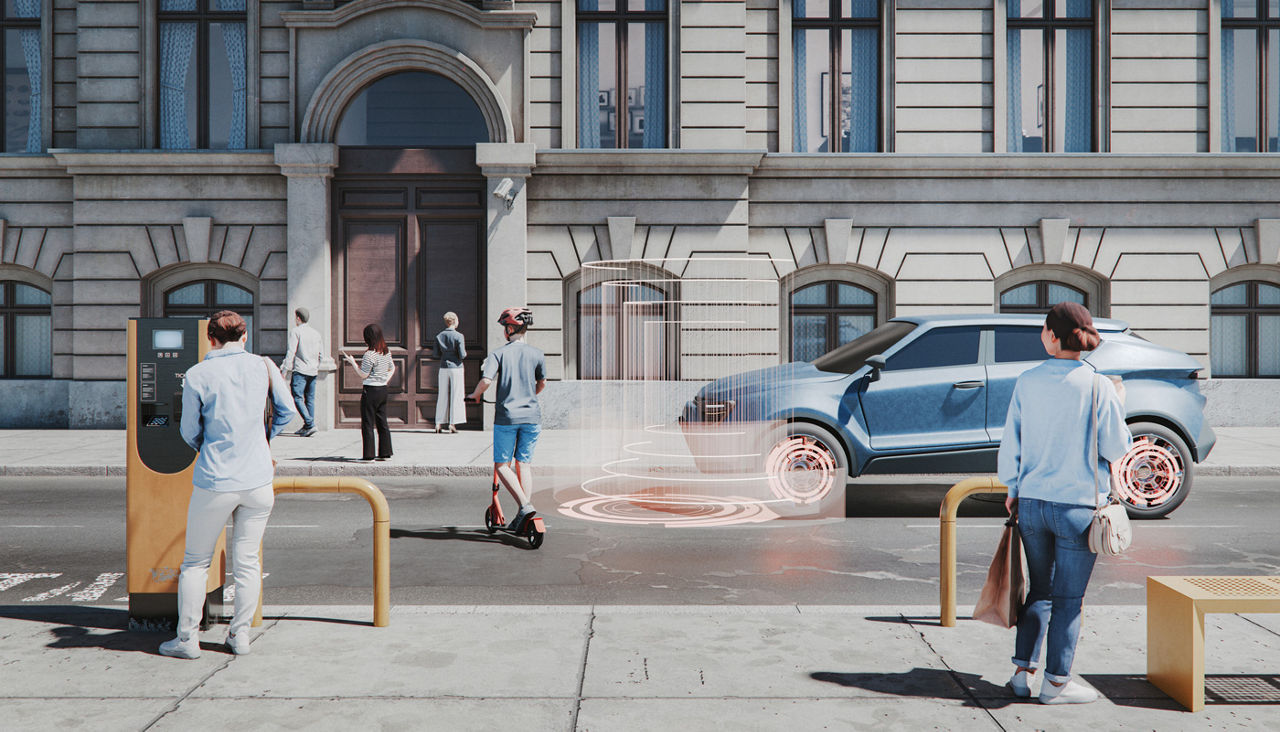 Driverless transportation with Ai system detecting traffic elements. 3D generated image