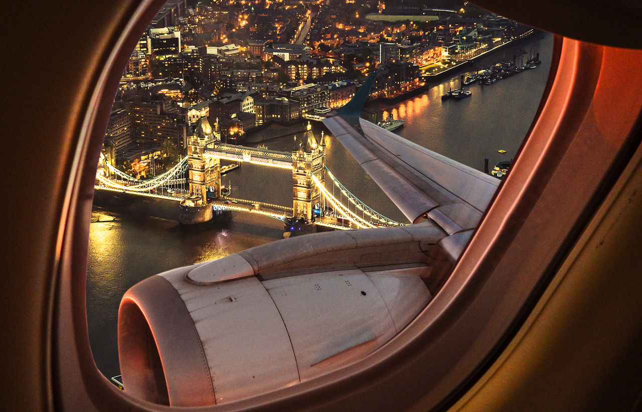 London bridge aerial view from the plane window