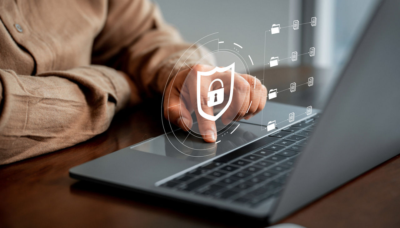 Cybersecurity concept with laptop to prevent fake or scam login attempts