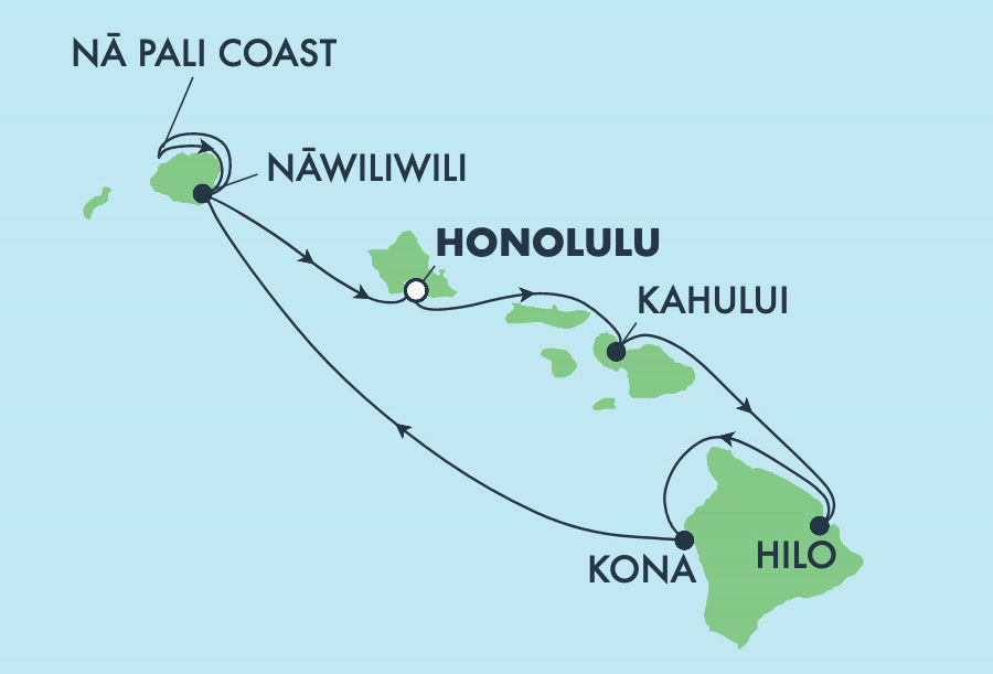 Itinerary map of Hawaiian Islands cruise on Norwegian cruise