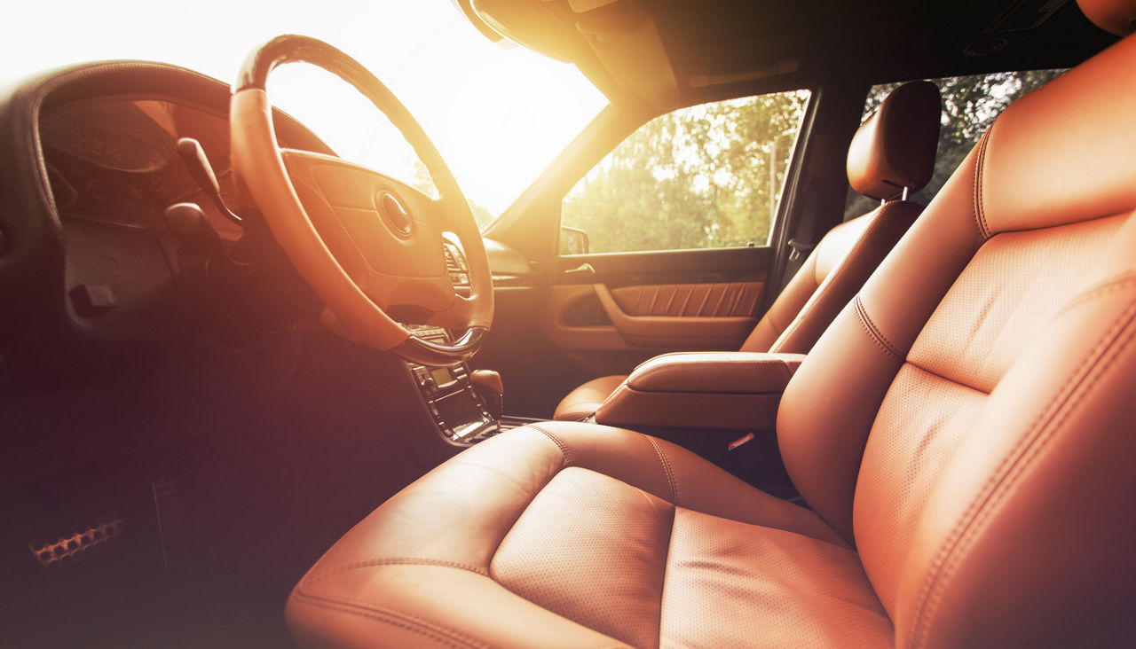 Sun shining on car interior