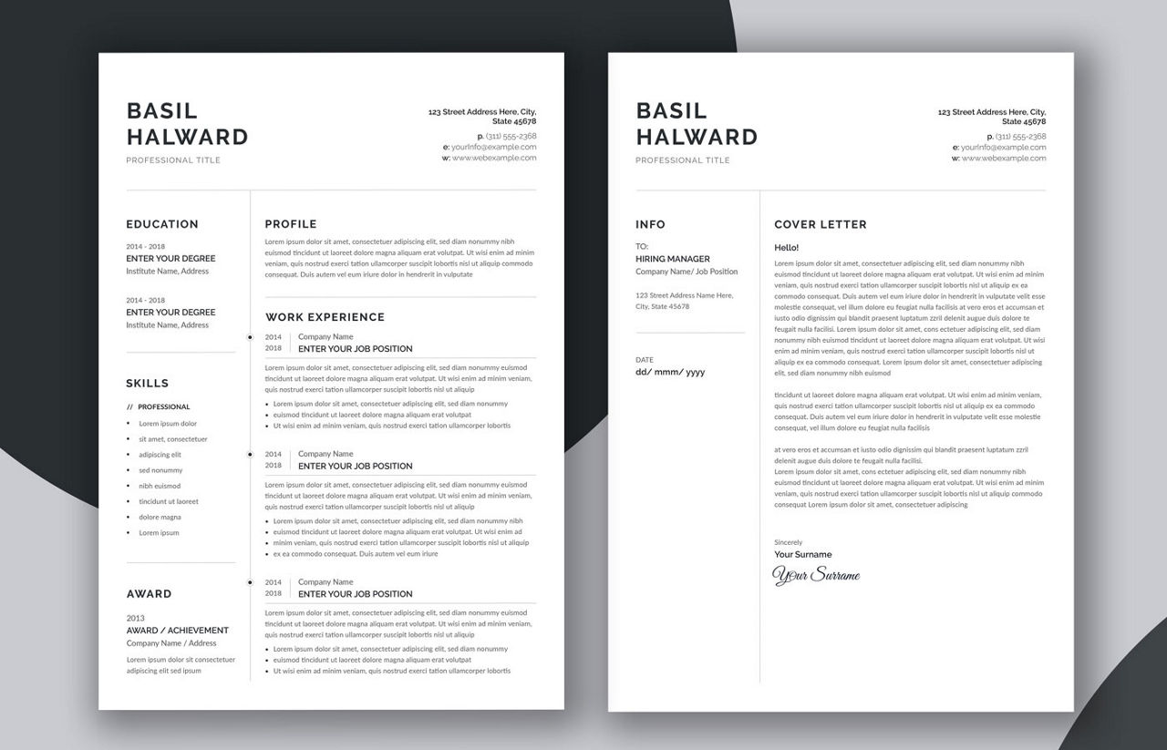 Minimalist Resume and Cover Letter Set