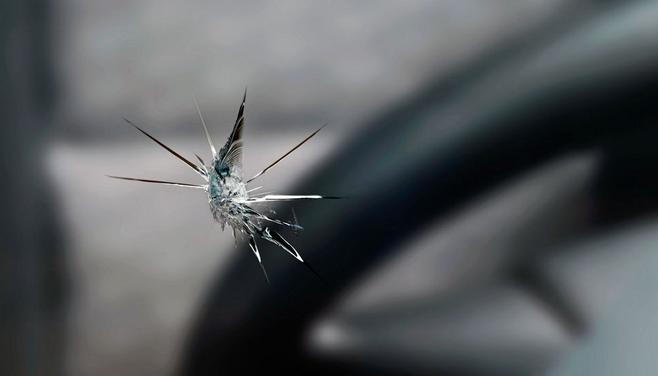 Broken windshield of a car.