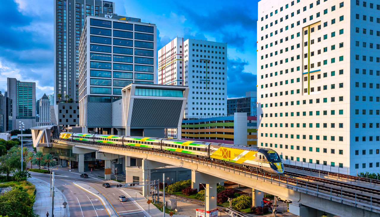 Brightline train at Miami station