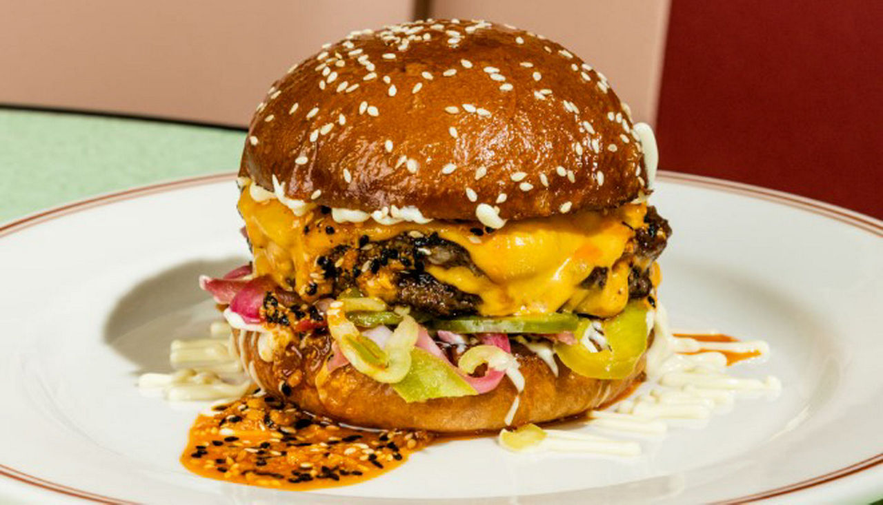 A chili crunch burger at the Little Goat Diner in Chicago