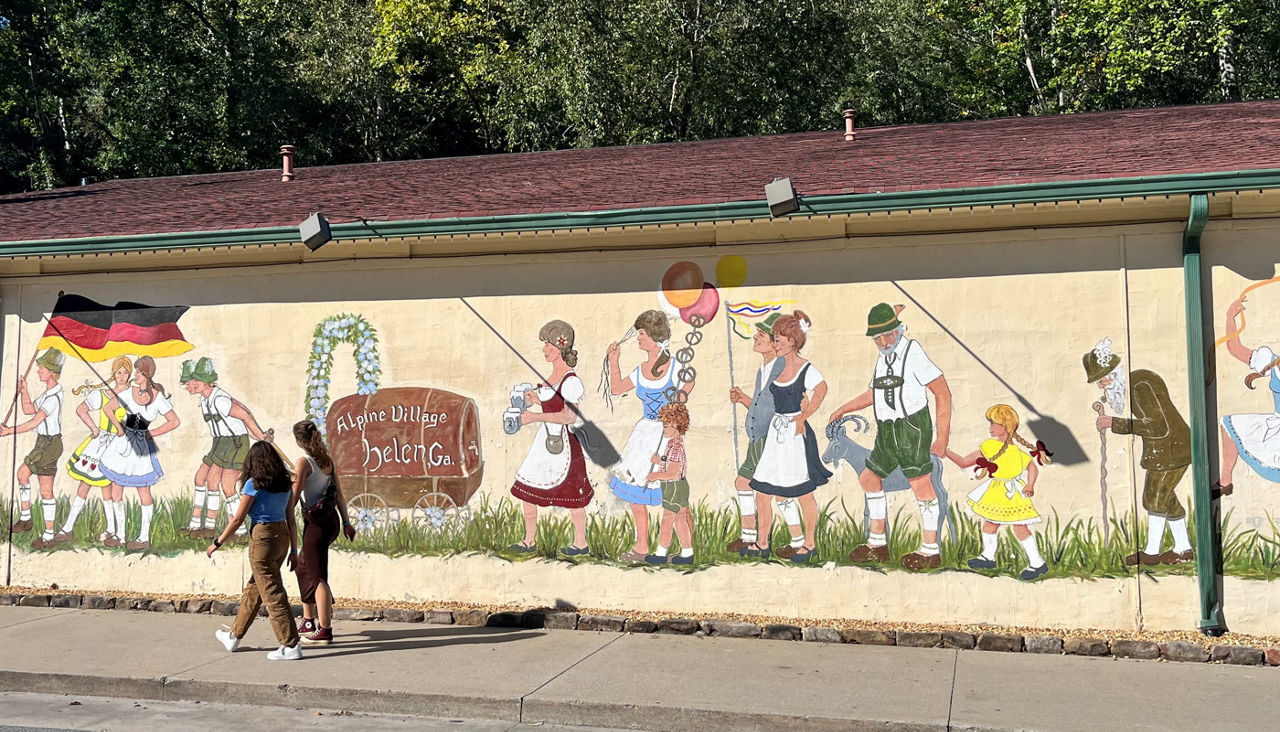 Buildings in Helen are constructed with Bavarian architecture and covered in beautiful murals 