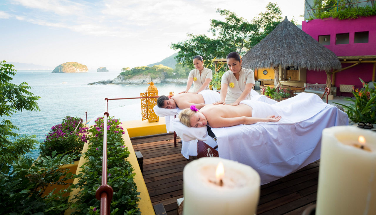 Luxury vacation with couples massage on ocean front terrace