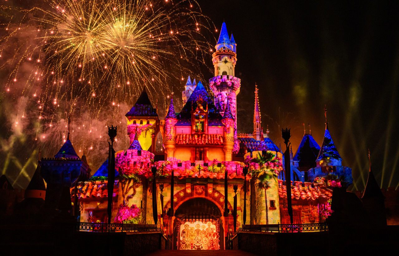 Sleeping Beauty Castle decorated for 70th Anniversary