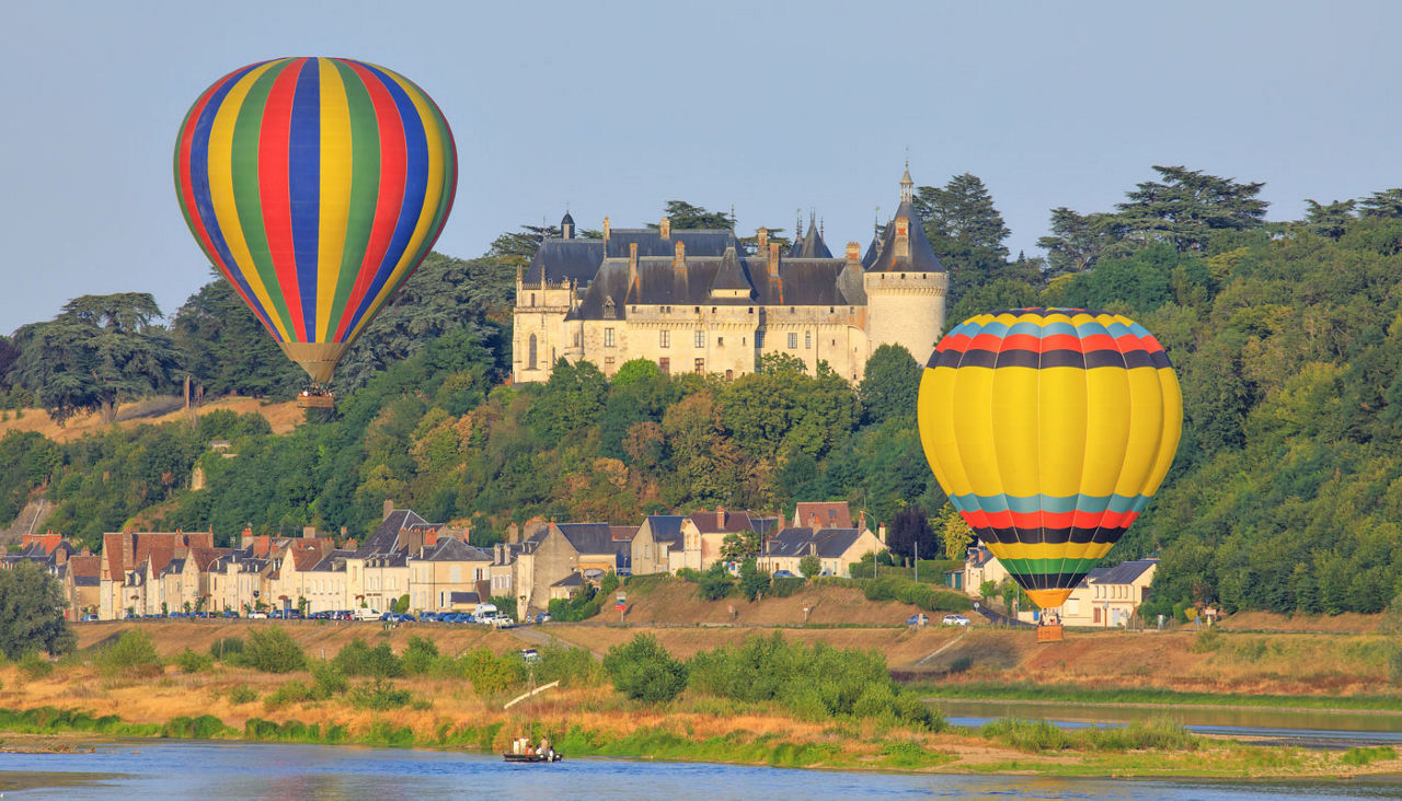 Hot Air balloons near the castle of Chaumont-sur-Loire, Loire valley, France