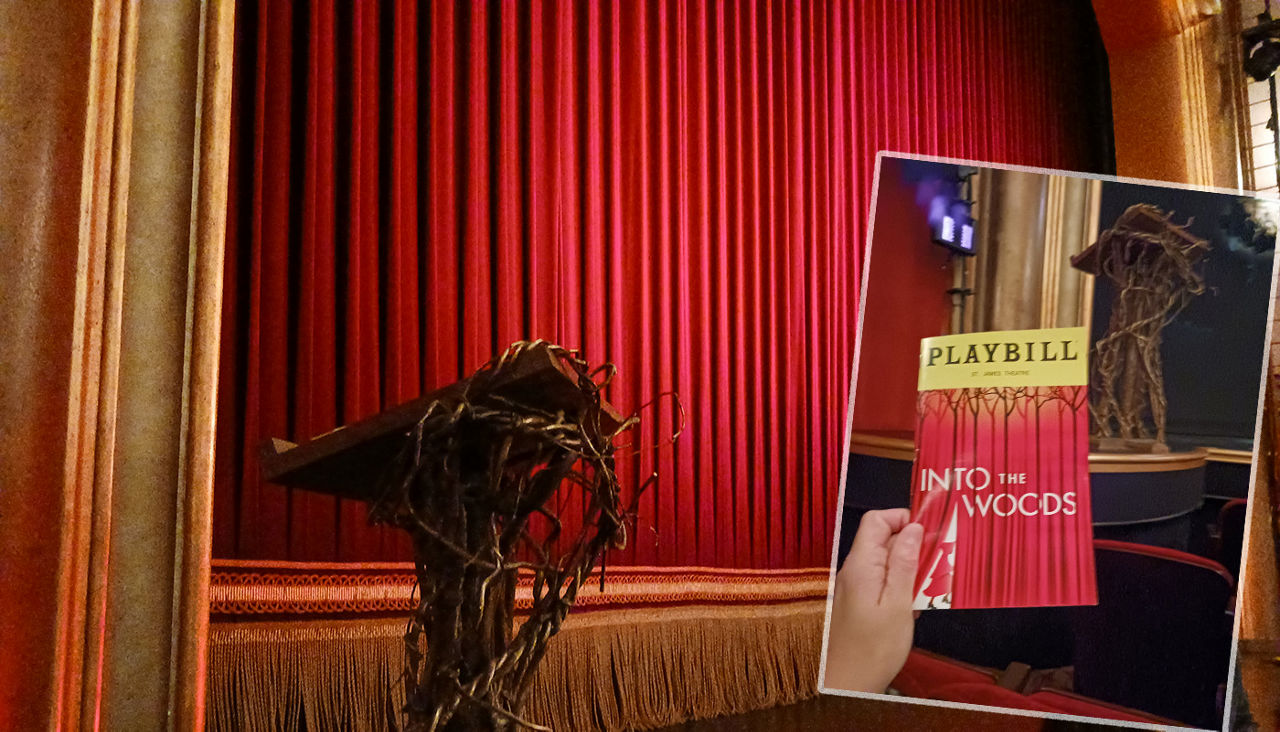 Broadway stage with Playbill shown for Into the Woods