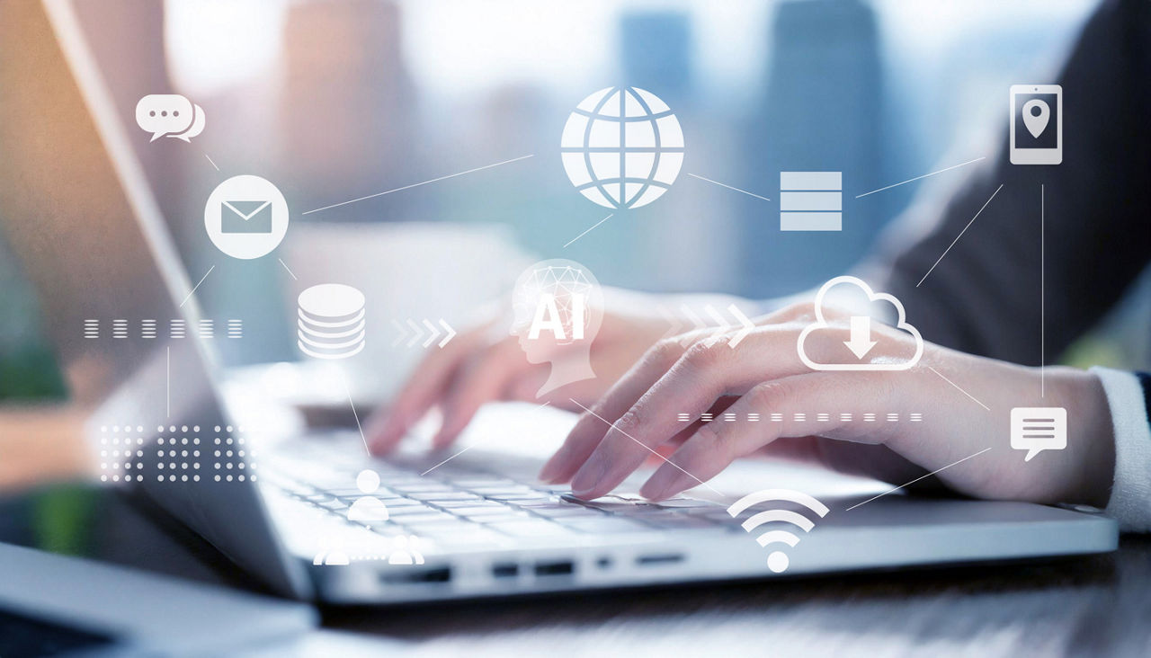 AI concept of searching and working on a laptop