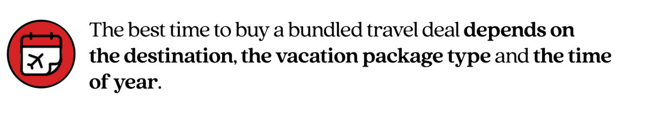 Pull quote stating, “The best time to buy a bundled travel deal depends on the destination, the vacation package type and the time of year.”