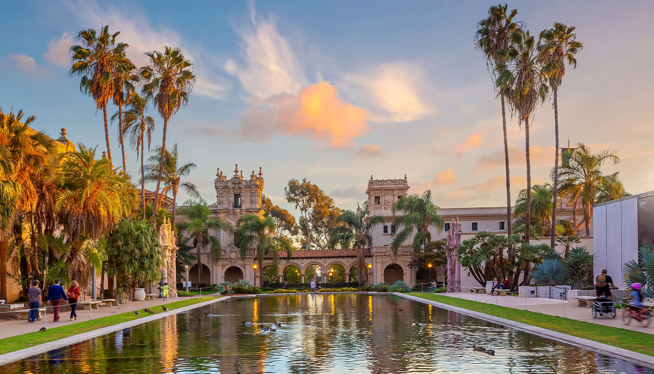 A reflection pool at Balboa Park. 